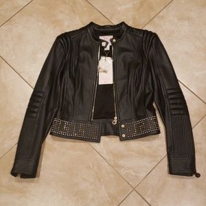 Versace for H&M collaboration black leather jacket